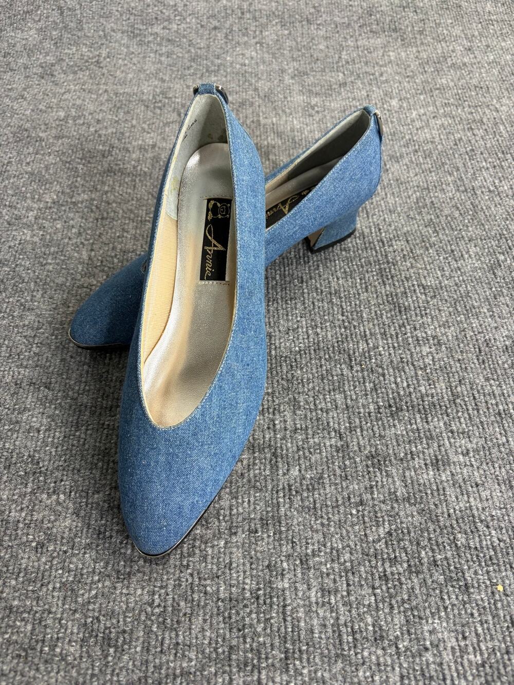 Vintage Annie 80's Denim Stone Washed Pumps Silver Detail Women's 8.5 Narrow